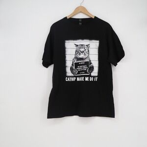 M&O Gold Catnip Made Me Do It Cat Mugshot Graphic T-Shirt Black Mens Large L
